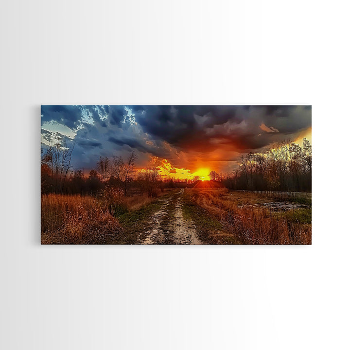 Dirt Roads Framed Canvas Print, Wood Framed Wall Art, Photography Style landscape art, ready to hang wall art home decor