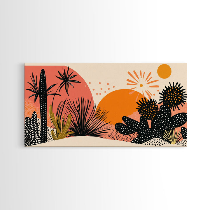 Trendy Desert Abstract Painting Print, Wood Framed Wall Art, Sagauro Cactus Wall Art, Pueblo Abstract Home Decor, Southwestern Art