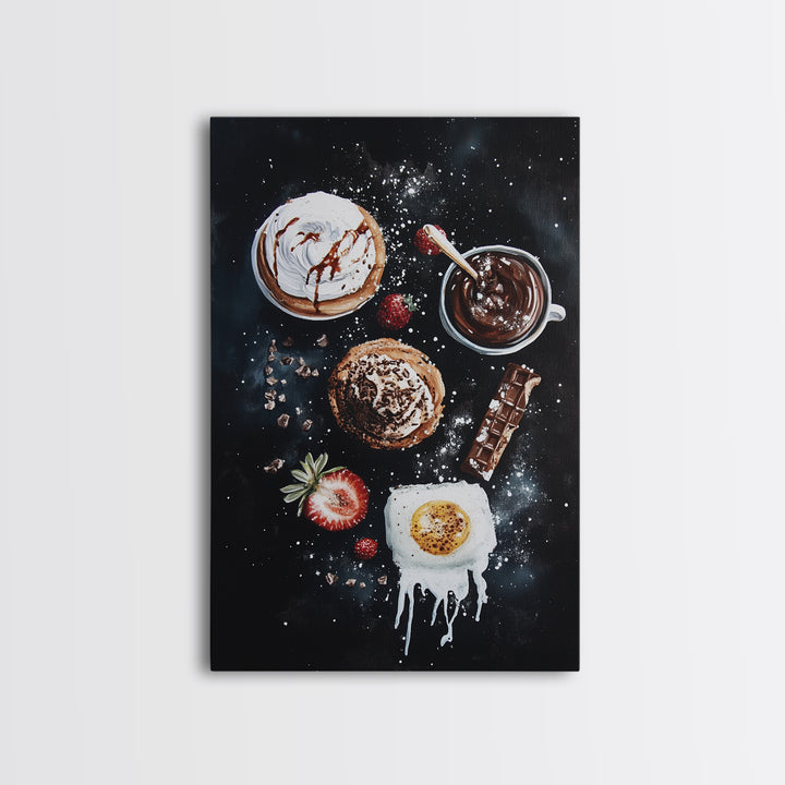 Desserts Wall Art, Kitchen Decor, Bakery Wall Art, Bakery Painting, Wood Framed Canvas Print, Painting of Cupcakes and Coffee