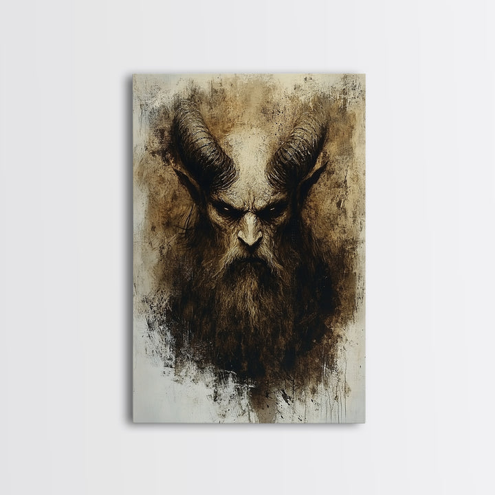 Portrait of a Demon, Framed Canvas Print, Dark Macabre Wall Art