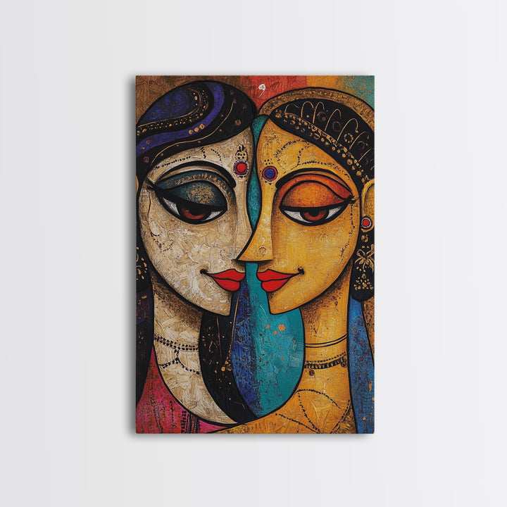 Abstract Madhubani Style Wall Art, Framed Canvas Print, Madhubani Painting, Madhubani Art