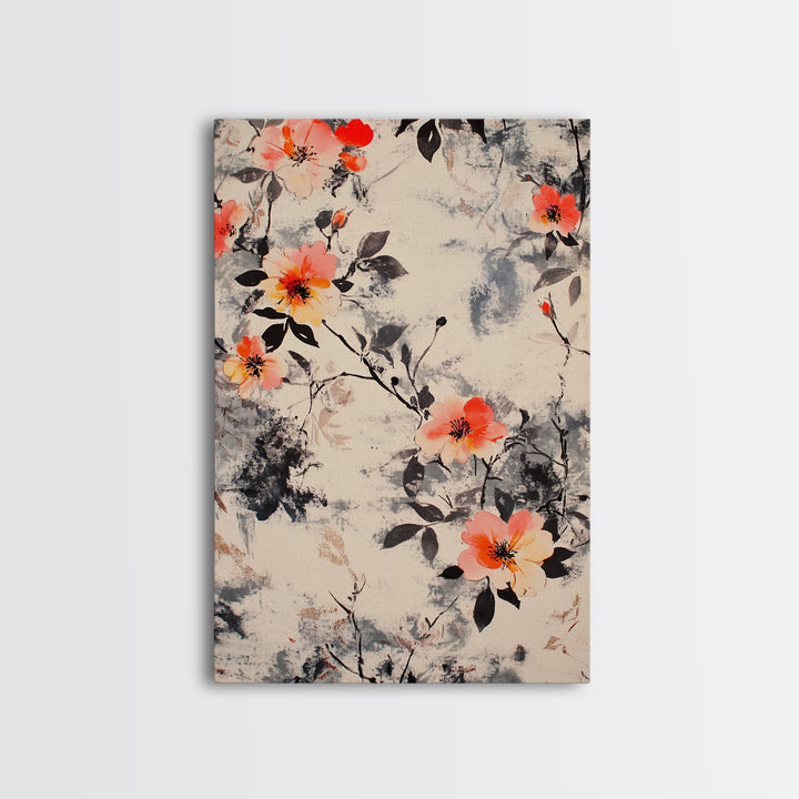 California Poppy Wall Art Framed Canvas Print, Wood Framed Art, Floral Pattern, Flower Painting Farmhouse Wall Art
