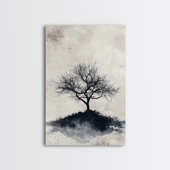 Black and White Charcoal Sketch Print of a Dead Tree, Framed Canvas Print, Wabi Sabi Art, Minimalist Wabi Sabi Home Decor