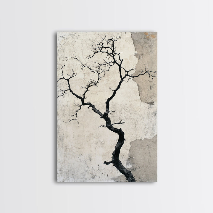 Double Exposure Wall Art - Tree or Cracks - Optical Illusion Wall Art Framed Canvas Print - Wabi Sabi Minimalist Home Decor Art