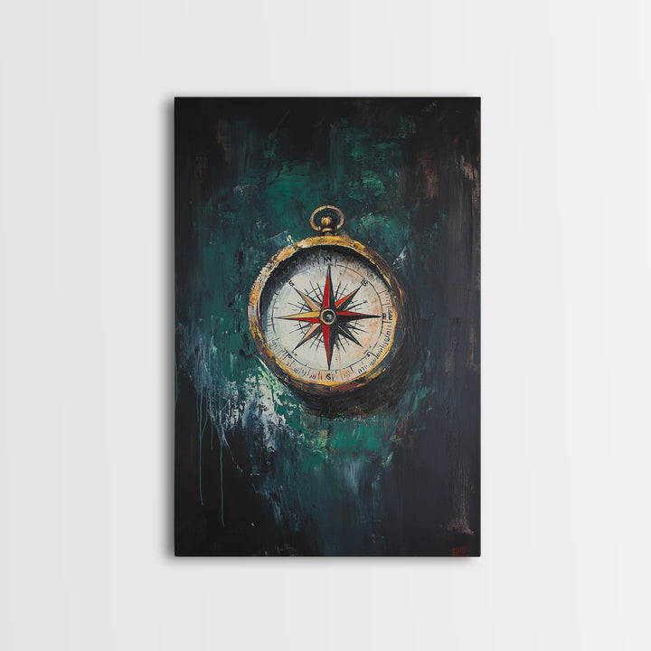 Nautical Nursery Compass Wall Art Framed Canvas Print, Travel Gift Idea, Vacation Gift Home Decor, Giclee Art Print, Going Away Gift