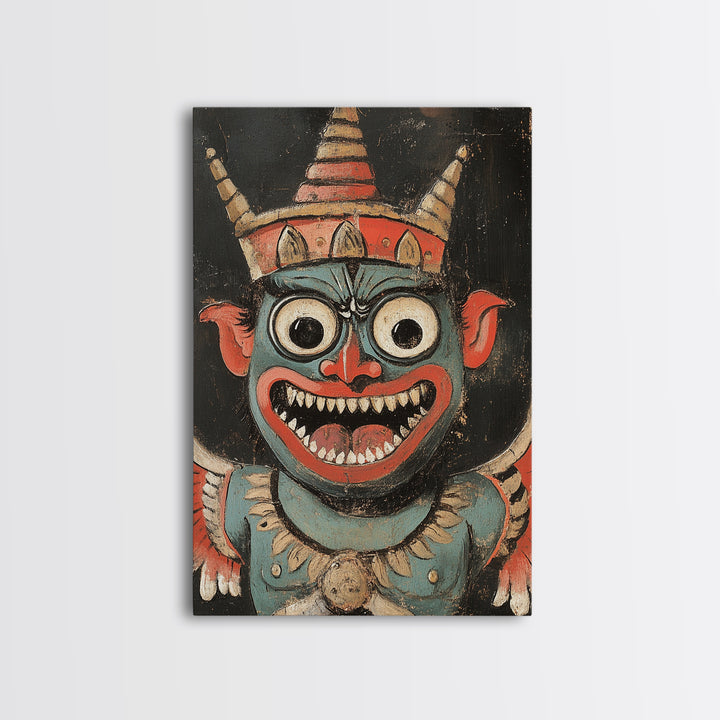 Creepy 19th Century Folk Art Framed Canvas Print, Spooky, Folk Art Painting, Russian Folk Art Home Decor