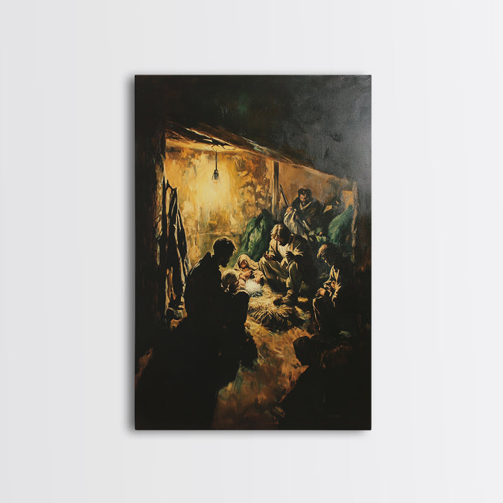 Nativity Art Print, Framed Canvas Print, Nativity Painting, Christmas Decor, Christmas Wall Art, Rustic Christmas Art, Farmhouse Christmas Decor