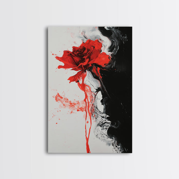 Abstract Red Rose Painting Canvas Print, Vintage Inspired Flower Print, Vintage French Country Art, Duality Art, Statement Piece, Center Piece Art
