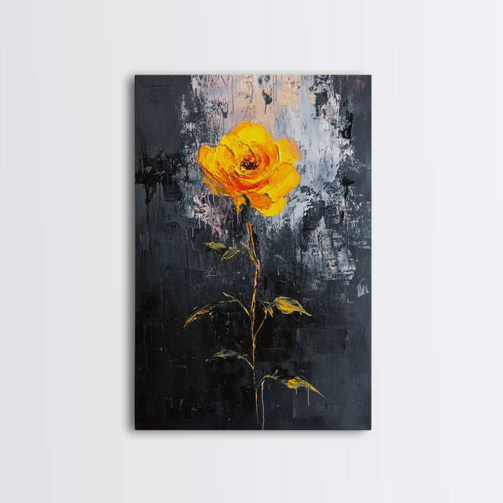 Abstract Painting Print of a Yellow Rose, Framed Canvas, Wood Framed Art, Modern Farmhouse Decor, Rose Painting, Rose Art