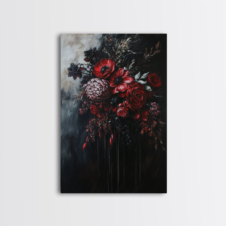 Dark Academia Blood Roses Framed Canvas Print, Halloween Decor, Macabre Art, Macabre Flowers, Halloween Wall Art, Gothic Decor, Dark Home Decor