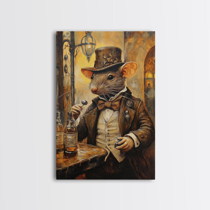 Dapper Rat Gentleman Canvas Print, Wood Framed Wall Art, Rat Painting, Rat Decor, Rat Lover Gift Idea