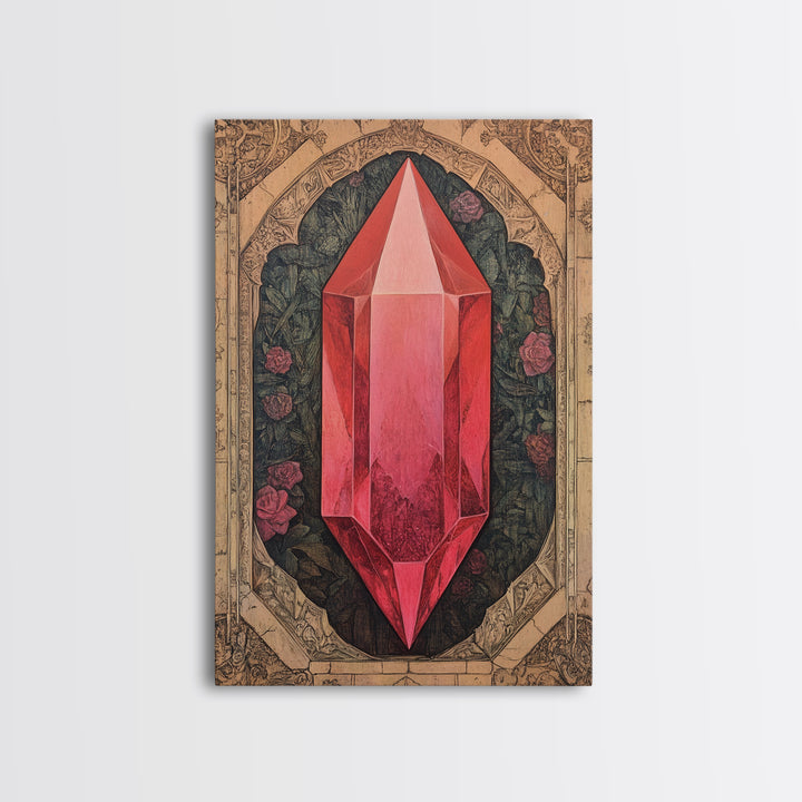 Ruby Painting Print, Framed Canvas Print, Gemstones Wall Art, Precious Stone Painting, Red Gem, Ruby Painting, Antique Minerals Art