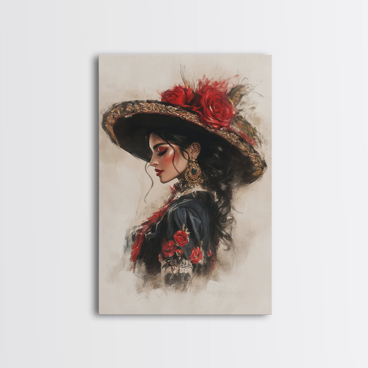Chica Painting, Female Matador Canvas Print, Wood Framed Tejano Art