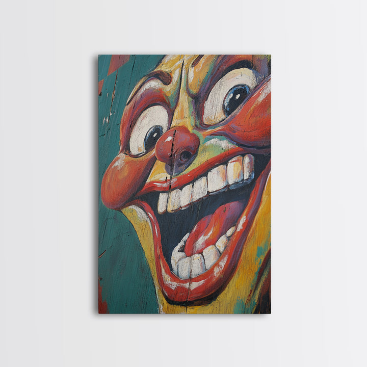 Creepy Clown Wall Art Framed Canvas Print, Wood Framed Wall Art, Retro Home Decor, Halloween Art