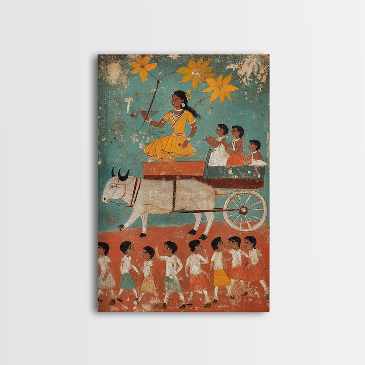 19th Century Folk Art Canvas Print, Rustic Home Decor, Chicano Wall Art, Rustic Farmhouse Painting, Minimalist Decor
