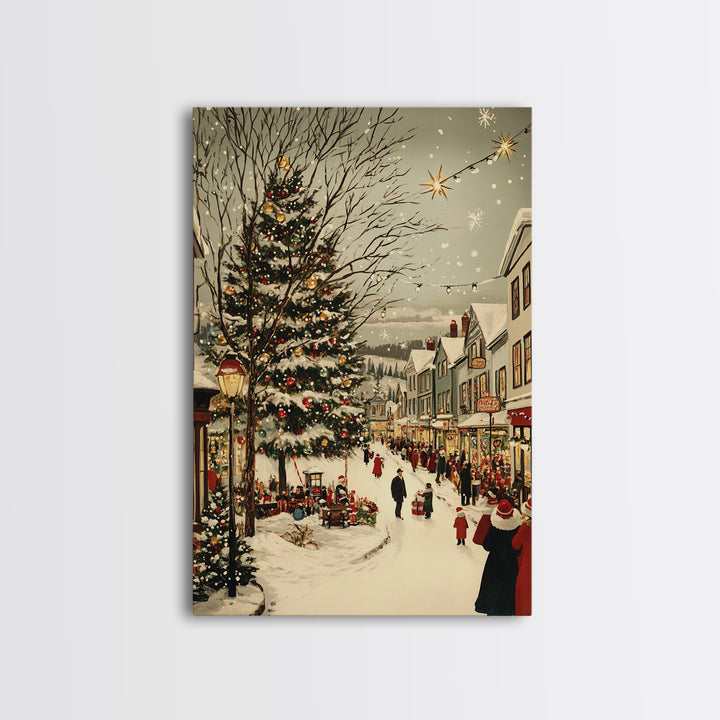 Christmas in Demark Framed Canvas Print, European Christmas Village Wall Art, Snowy Christmas Village Print, Christmas Prints, Xmas Art