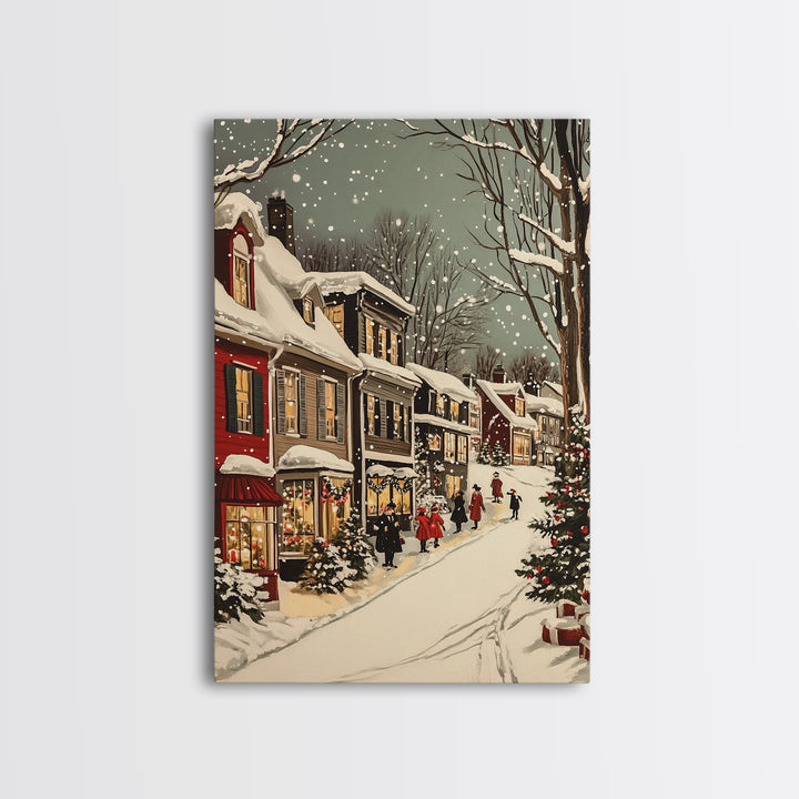Christmas in Boston Framed Canvas Print, Christmas Village Wall Art, Christmas Prints, Christmas Decor Idea, Christmas Art