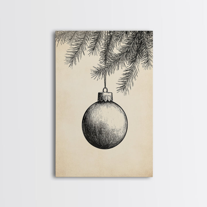 Boho Christmas Ornament Painting Print, Christmas Art, Black and White Art