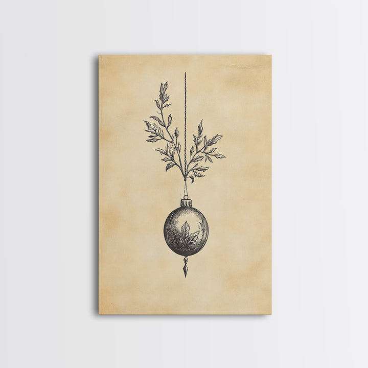 Christmas Tree Ornament Painting Print, Boho Christmas Wall Art, Framed Canvas