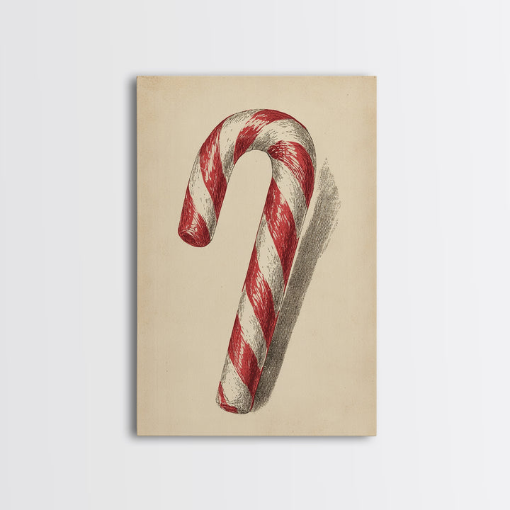 Christmas Wall Art - Candy Cane Sketch - Framed Canvas Print - Candy Cane Decor - Christmas Home Decor