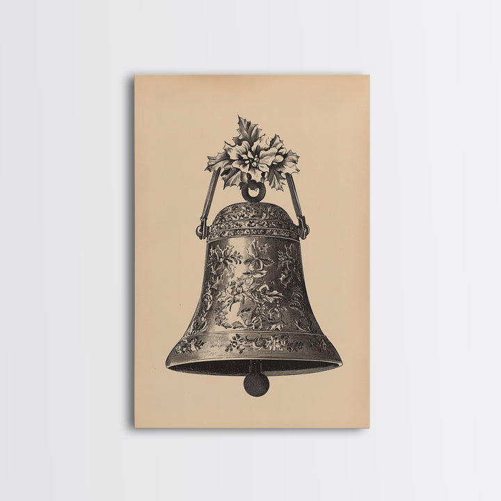 Boho Christmas Bell Painting Print - Framed Canvas - Minimalist Christmas Art - Boho Christmas Art - Rustic Christmas Art