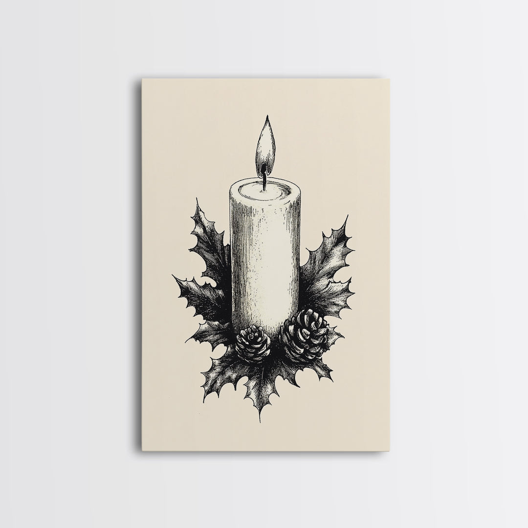 Rustic Christmas Candle Canvas Print - Framed Canvas - Minimalist Christmas Art - Boho Christmas Art - Rustic Christmas Art