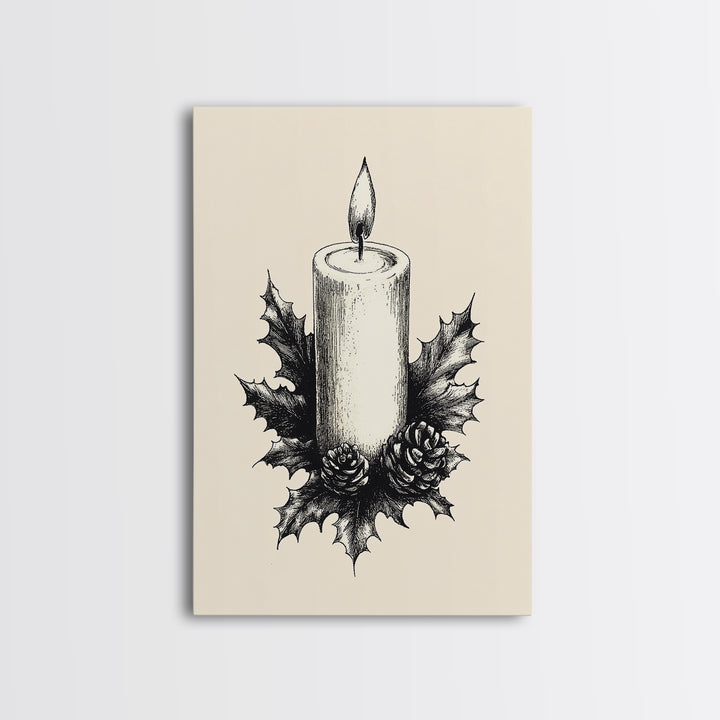 Rustic Christmas Candle Canvas Print - Framed Canvas - Minimalist Christmas Art - Boho Christmas Art - Rustic Christmas Art