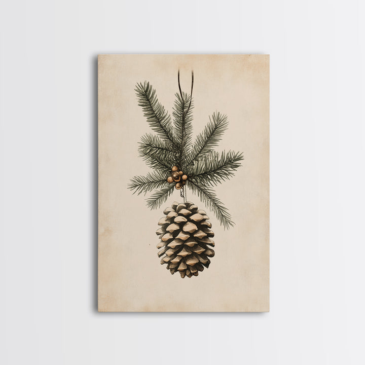 Boho Christmas Pinecone Canvas Print - Framed Canvas - Minimalist Christmas Art - Boho Christmas Art - Rustic Christmas Art