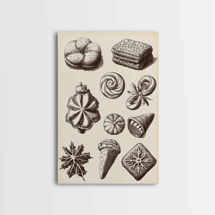 Cute Christmas Cookies Canvas Print - Framed Canvas - Minimalist Christmas Art - Boho Christmas Art - Rustic Christmas Art