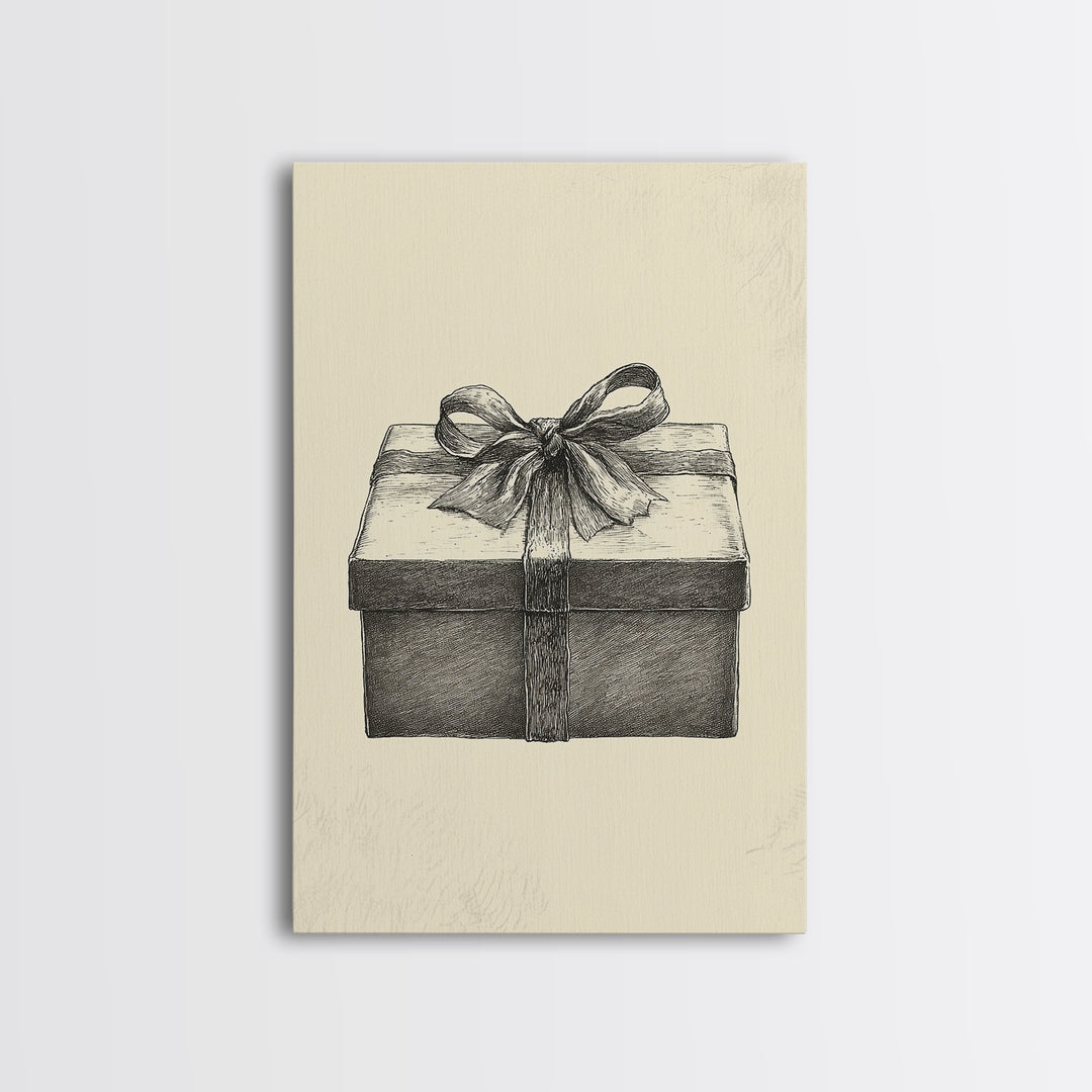 Sketch of A Christmas Gift Canvas Print - Framed Canvas - Minimalist Christmas Art - Boho Christmas Art - Rustic Christmas Art