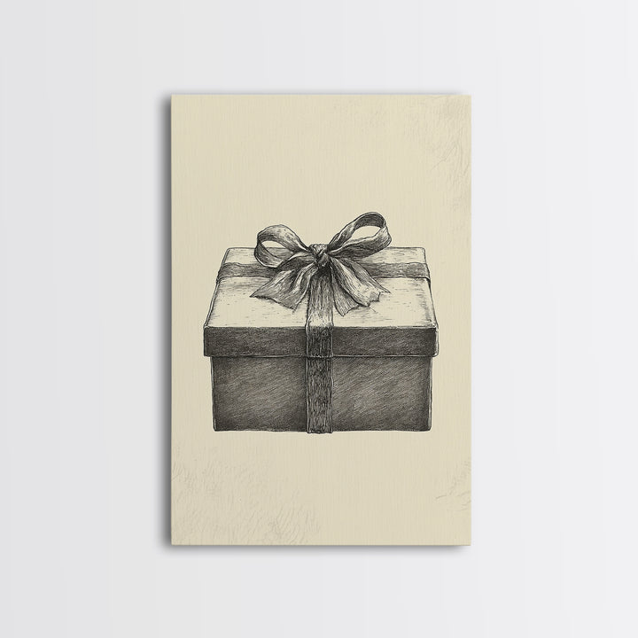 Sketch of A Christmas Gift Canvas Print - Framed Canvas - Minimalist Christmas Art - Boho Christmas Art - Rustic Christmas Art