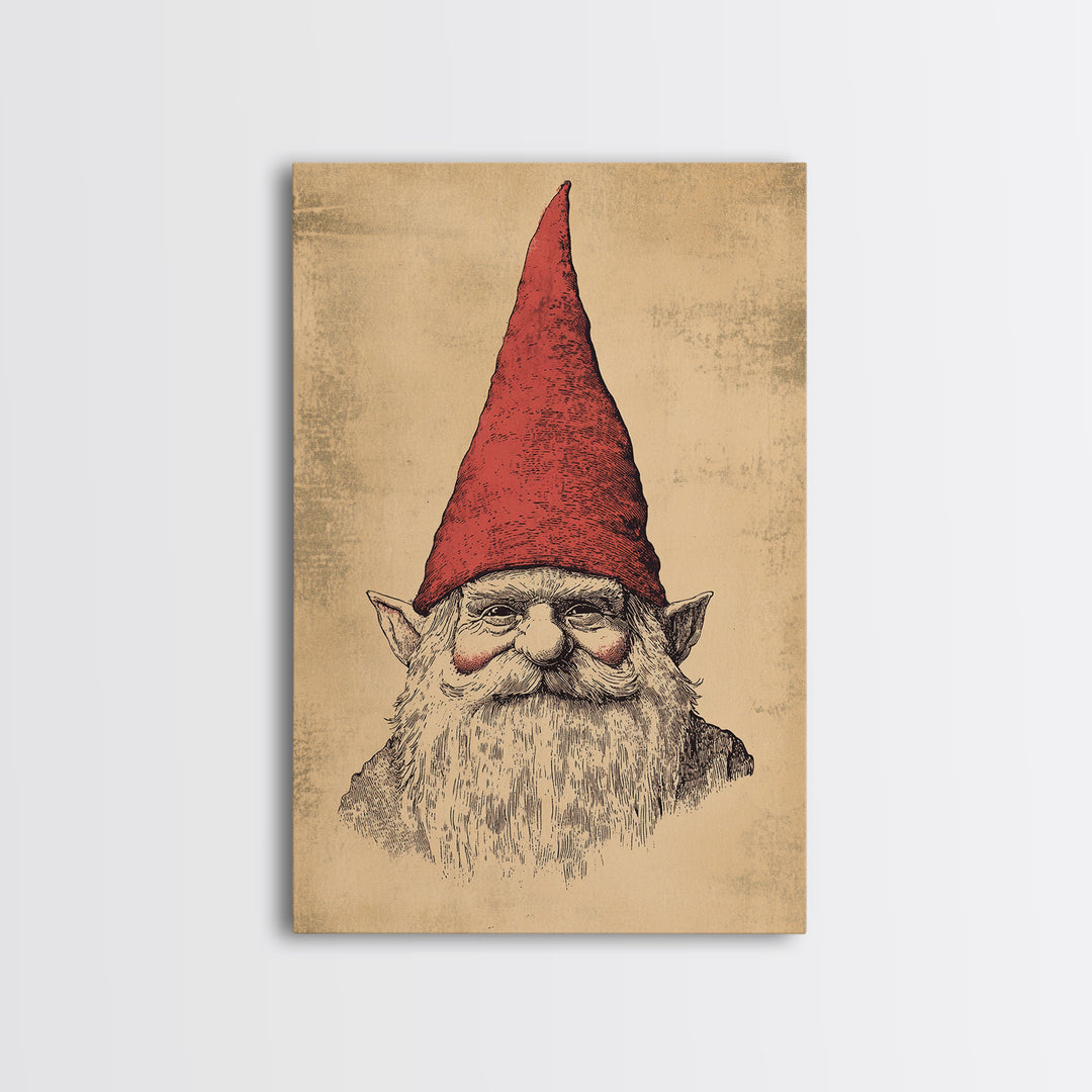 Sketch of a Gnome Canvas Print - Framed Canvas - Minimalist Christmas Art - Boho Christmas Art - Rustic Christmas Art