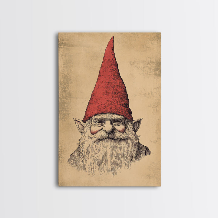 Sketch of a Gnome Canvas Print - Framed Canvas - Minimalist Christmas Art - Boho Christmas Art - Rustic Christmas Art
