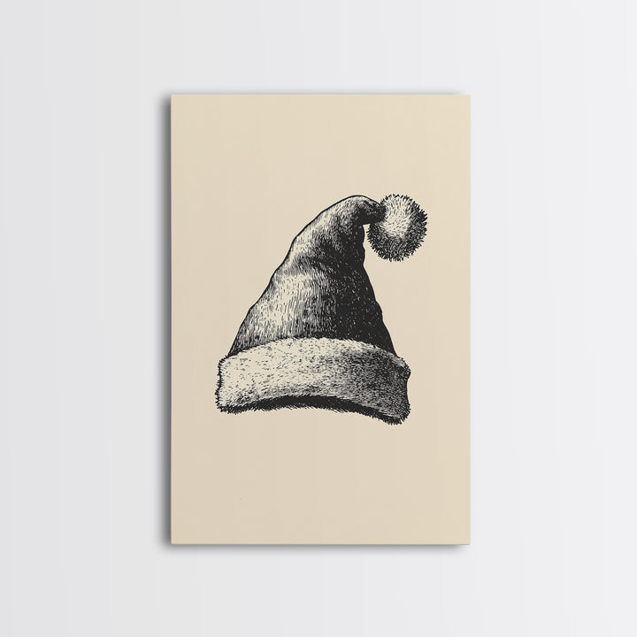 Sketch of Santa's Hat Canvas Print - Framed Canvas - Minimalist Christmas Art - Boho Christmas Art - Rustic Christmas Art