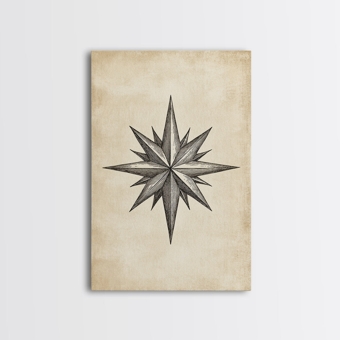 Sketch Of The North Star Canvas Print - Framed Canvas - Minimalist Christmas Art - Boho Christmas Art - Rustic Christmas Art