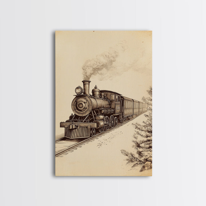 Boho Christmas Train Canvas Print - Framed Canvas - Minimalist Christmas Art - Boho Christmas Art - Rustic Christmas Art