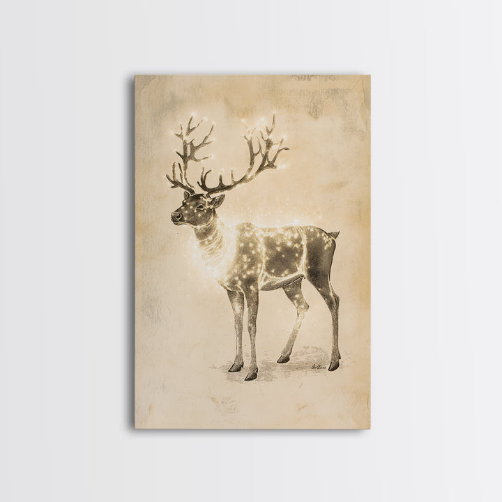 Christmas Reindeer Canvas Print - Framed Canvas - Minimalist Christmas Art - Boho Christmas Decor - Rustic Christmas Art