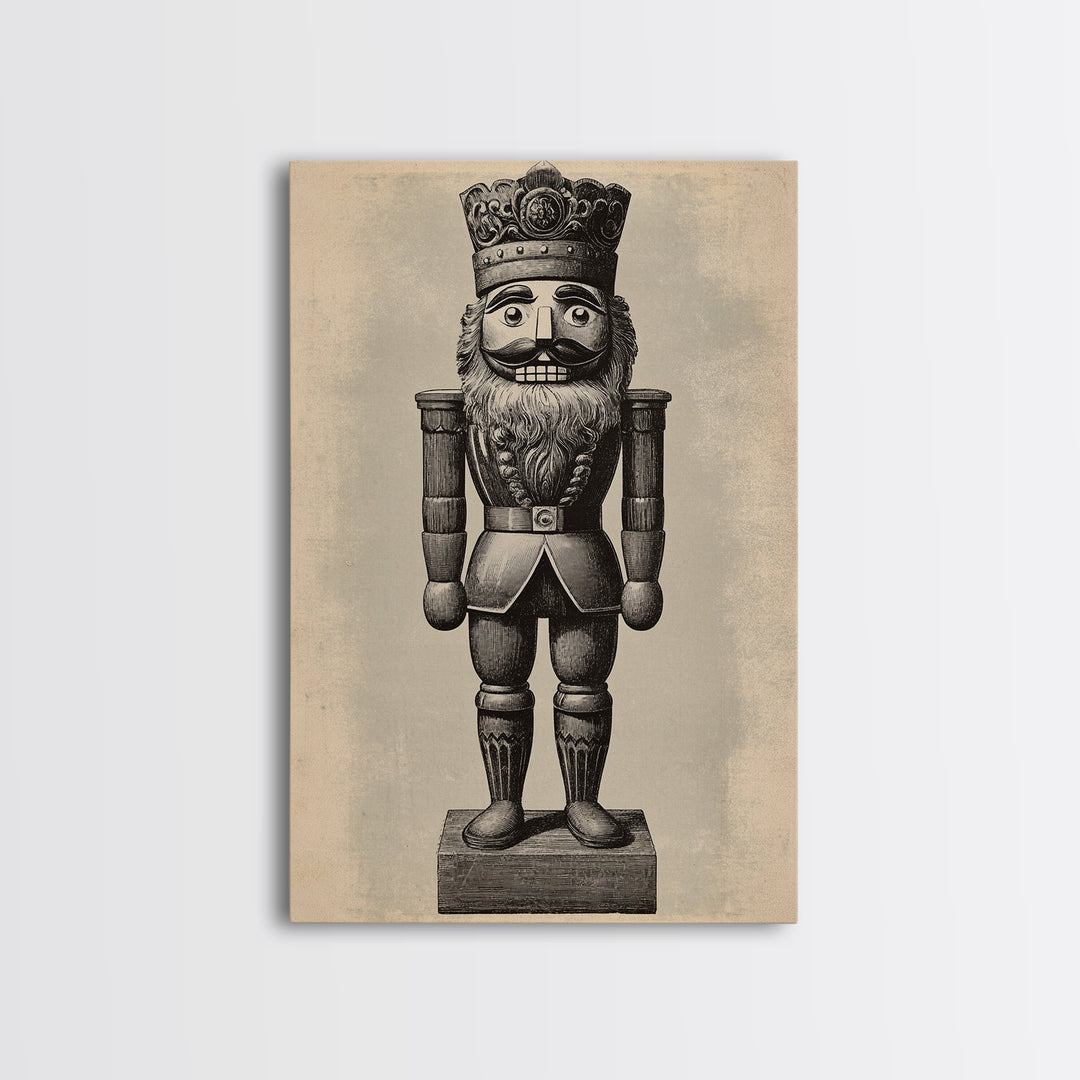 Vintage Nutcracker Canvas Print - Framed Canvas - Minimalist Christmas Art - Boho Christmas Art - Rustic Christmas Art