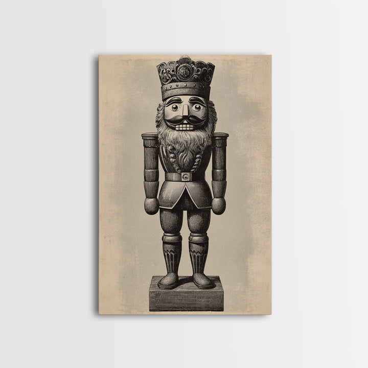 Vintage Nutcracker Canvas Print - Framed Canvas - Minimalist Christmas Art - Boho Christmas Art - Rustic Christmas Art
