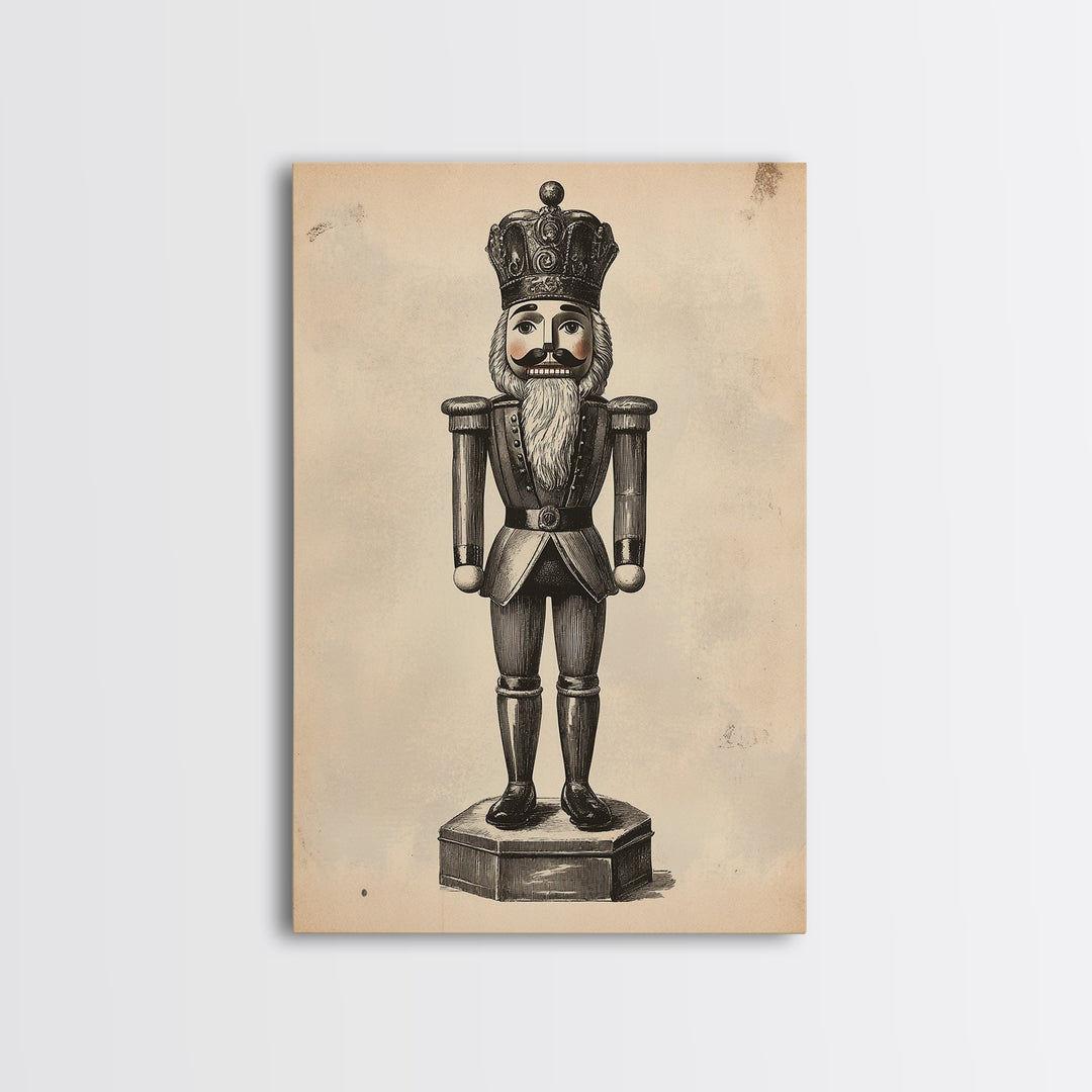 Retro Nutcracker Canvas Print - Framed Canvas - Minimalist Christmas Art - Boho Christmas Art - Rustic Christmas Art