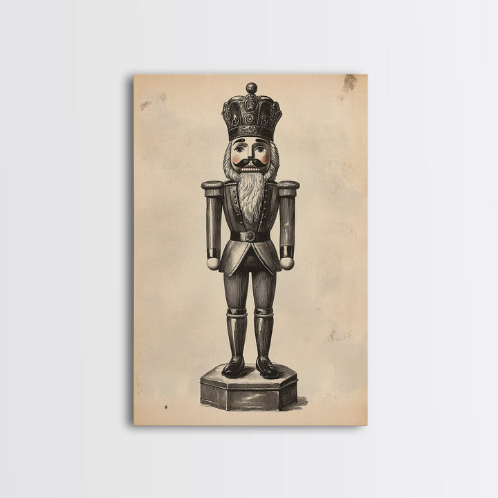 Retro Nutcracker Canvas Print - Framed Canvas - Minimalist Christmas Art - Boho Christmas Art - Rustic Christmas Art