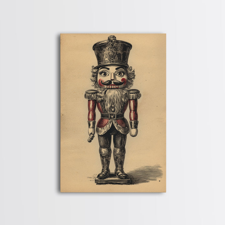 Christmas Nutcracker Canvas Print - Framed Canvas - Minimalist Christmas Art - Boho Christmas Art - Rustic Christmas Art