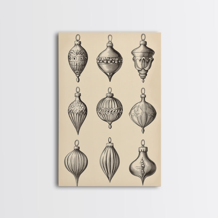 Christmas Ornaments Canvas Print - Framed Canvas - Minimalist Christmas Art - Boho Christmas Art - Rustic Christmas Art