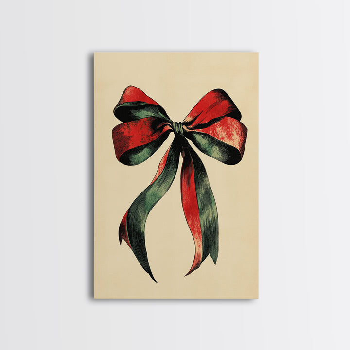 Christmas Bow Canvas Print - Framed Canvas - Minimalist Christmas Art - Boho Christmas Art - Rustic Christmas Art