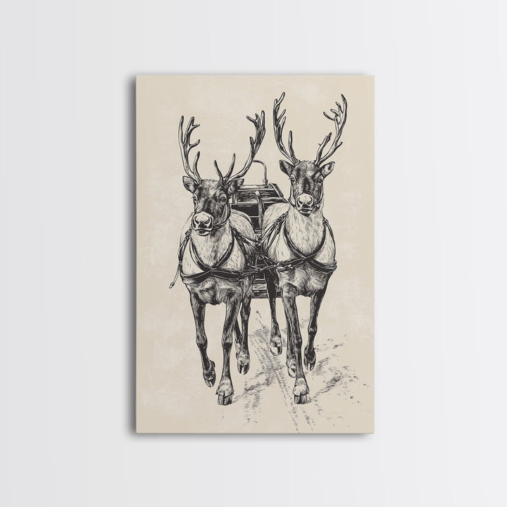Santa's Sleigh Canvas Print - Framed Canvas - Minimalist Christmas Art - Boho Christmas Art - Rustic Christmas Art