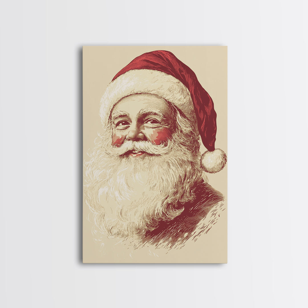 Sainta Clause Painting Canvas Print - Framed Canvas - Minimalist Christmas Art - Boho Christmas Art - Rustic Christmas Art