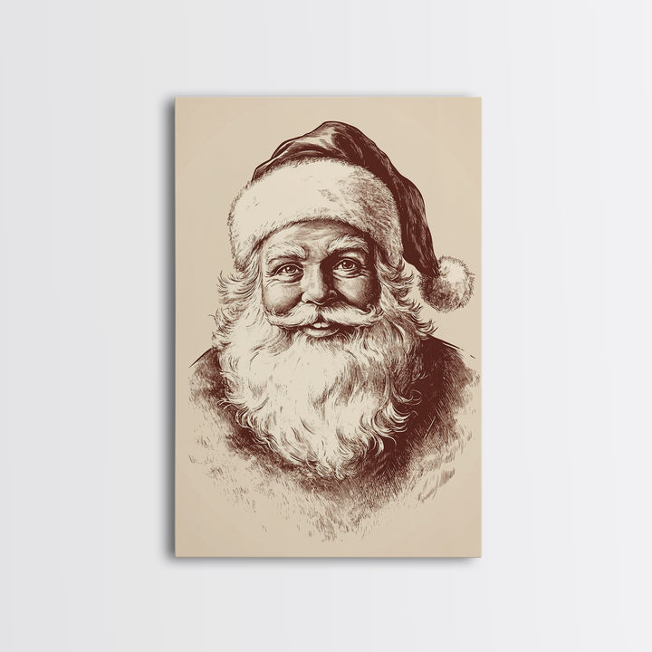 Vintage Santa Painting Canvas Print - Framed Canvas - Minimalist Christmas Art - Boho Christmas Art - Rustic Christmas Art