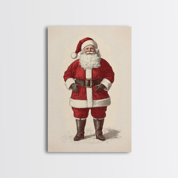 Cheerful Santa Clause Canvas Print - Framed Canvas - Minimalist Christmas Art - Boho Christmas Art - Rustic Christmas Art