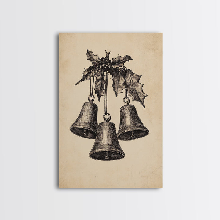 Christmas Bells Canvas Print - Framed Canvas - Minimalist Christmas Art - Boho Christmas Art - Rustic Christmas Art