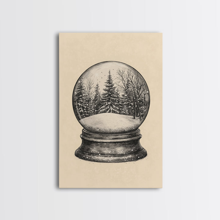 Christmas Snowglobe Canvas Print - Framed Canvas - Minimalist Christmas Art - Boho Christmas Art - Rustic Christmas Art